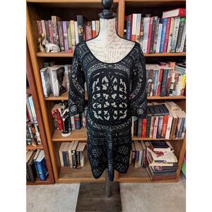 Desigual X Christian Lacroix Half Sleeve U Neck A Line Black Knee Length Dress L